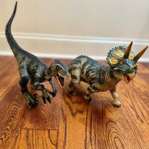Dinosaurs Two NKOK 2020 Raptor and Triceratops Large Posed Prehistoric Toys Dino